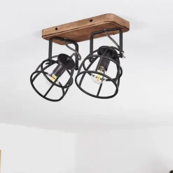 Lampes Industrielles-hofstein Plafonnier Haervej Bois foncé, Noir, 2 lumières