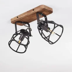 Lampes Industrielles-hofstein Plafonnier Haervej Bois foncé, Noir, 2 lumières