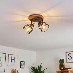 Lampes Industrielles-hofstein Plafonnier Haervej Bois foncé, Noir, 2 lumières