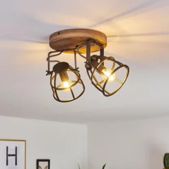 Lampes Industrielles-hofstein Plafonnier Haervej Bois foncé, Noir, 2 lumières