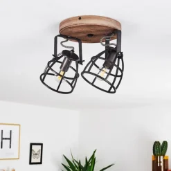 Lampes Industrielles-hofstein Plafonnier Haervej Bois foncé, Noir, 2 lumières