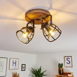 Lampes Industrielles-hofstein Plafonnier Haervej Bois foncé, Noir, 2 lumières