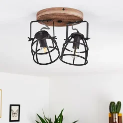 Lampes Industrielles-hofstein Plafonnier Haervej Bois foncé, Noir, 2 lumières