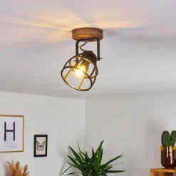 Lampes Industrielles-hofstein Plafonnier Haervej Bois foncé, Noir, 1 lumière