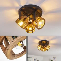 Luminaires Rustiques-hofstein Plafonnier Haervej Wood Bois clair, Noir, 3 lumières