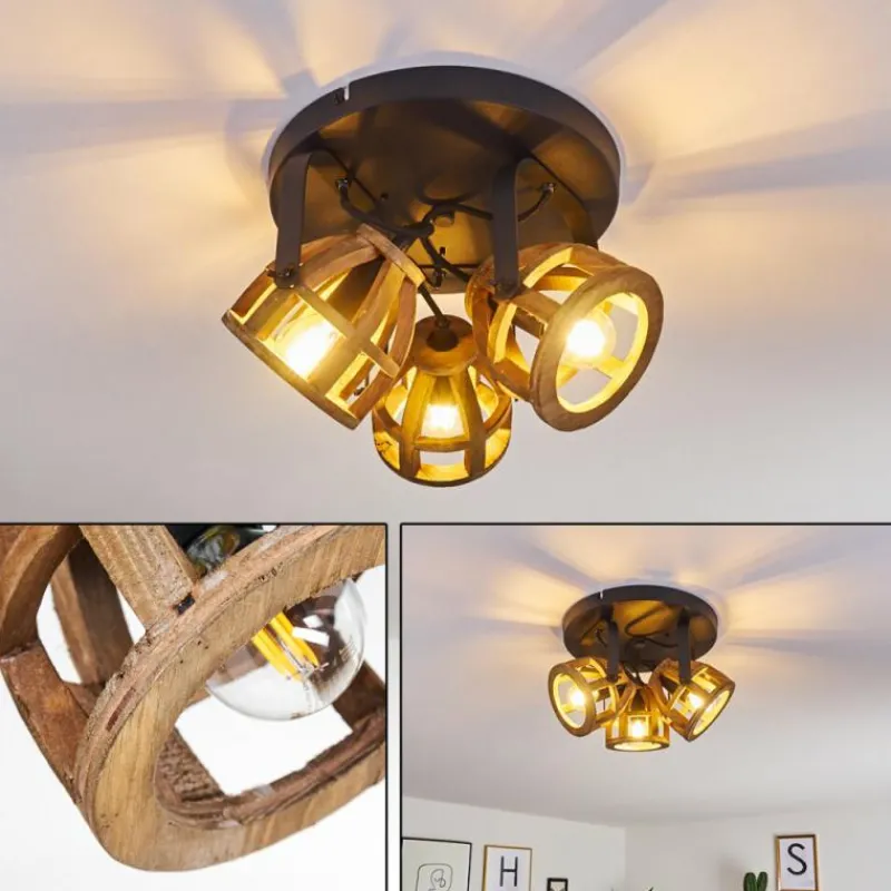 Luminaires Rustiques-hofstein Plafonnier Haervej Wood Bois clair, Noir, 3 lumières