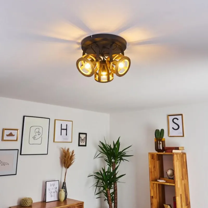 Luminaires Rustiques-hofstein Plafonnier Haervej Wood Bois clair, Noir, 3 lumières