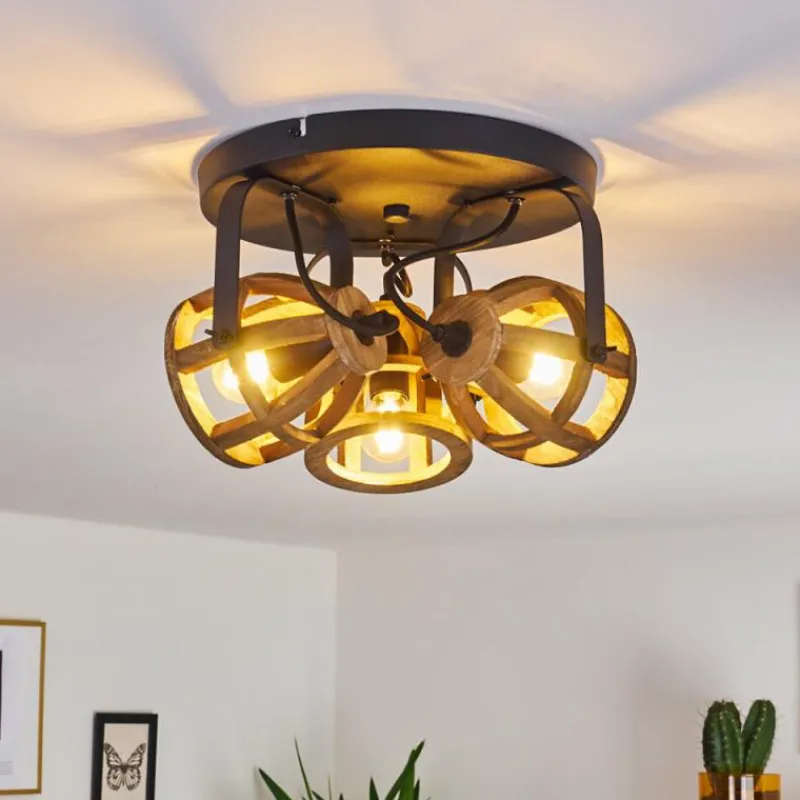 Luminaires Rustiques-hofstein Plafonnier Haervej Wood Bois clair, Noir, 3 lumières