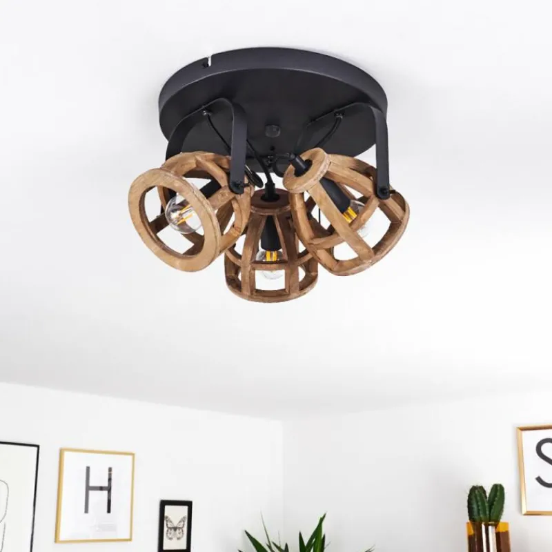 Luminaires Rustiques-hofstein Plafonnier Haervej Wood Bois clair, Noir, 3 lumières