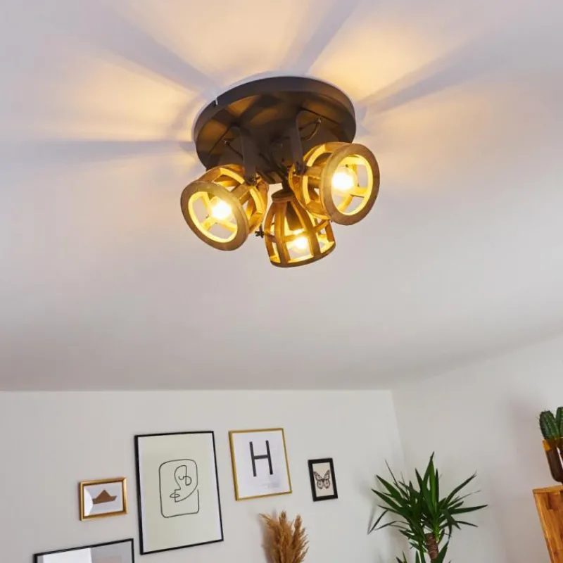 Luminaires Rustiques-hofstein Plafonnier Haervej Wood Bois clair, Noir, 3 lumières