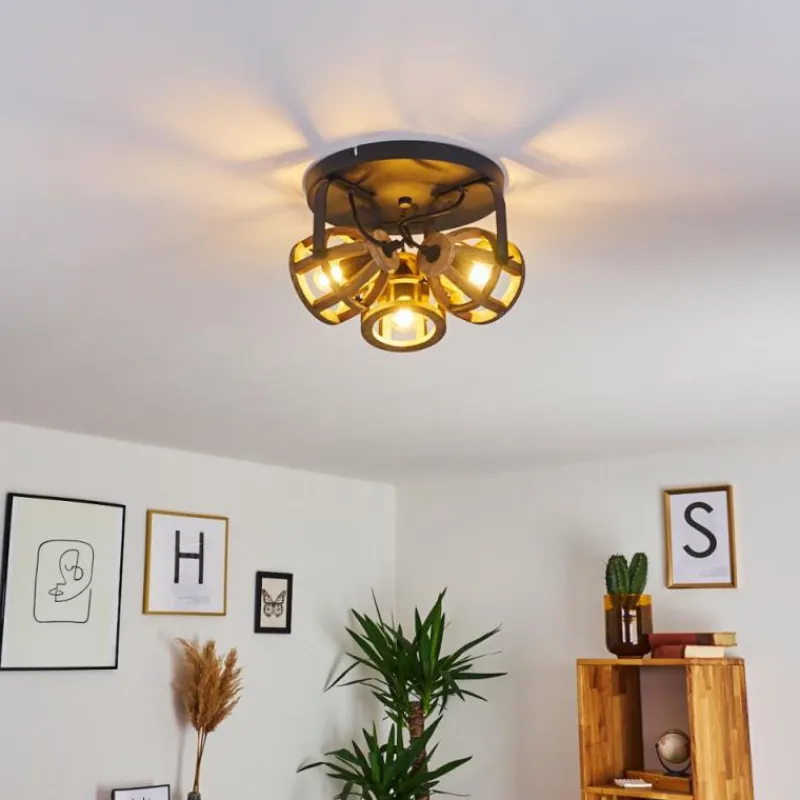 Luminaires Rustiques-hofstein Plafonnier Haervej Wood Bois clair, Noir, 3 lumières