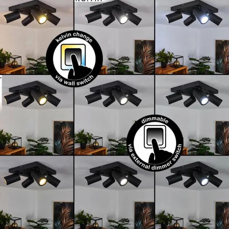 hofstein Plafonnier Hakamken LED Noir, 4 lumières