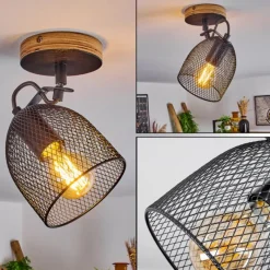 Lampes Vintages & Rétros-hofstein Plafonnier Hakvaag Bois foncé, Noir, 1 lumière