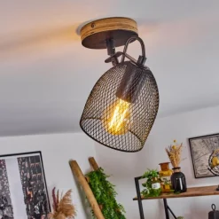 Lampes Vintages & Rétros-hofstein Plafonnier Hakvaag Bois foncé, Noir, 1 lumière