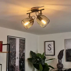 Lampes Vintages & Rétros-hofstein Plafonnier Hakvaag Bois foncé, Noir, 2 lumières