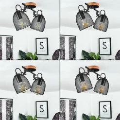 Lampes Vintages & Rétros-hofstein Plafonnier Hakvaag Bois foncé, Noir, 2 lumières