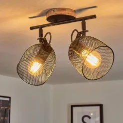 Lampes Vintages & Rétros-hofstein Plafonnier Hakvaag Bois foncé, Noir, 2 lumières