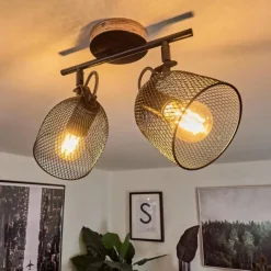 Lampes Vintages & Rétros-hofstein Plafonnier Hakvaag Bois foncé, Noir, 2 lumières