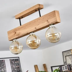 Luminaires Scandinaves-hofstein Plafonnier Heimola Brun, Couleur bois, Noir, 3 lumières