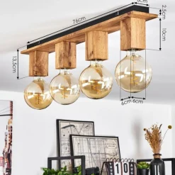 Luminaires Scandinaves-hofstein Plafonnier Heimola Brun, Couleur bois, Noir, 4 lumières