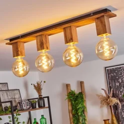 Luminaires Scandinaves-hofstein Plafonnier Heimola Brun, Couleur bois, Noir, 4 lumières