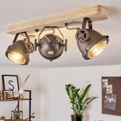 Lampes Industrielles-hofstein Plafonnier Herford Bois clair, Cuivre, 3 lumières