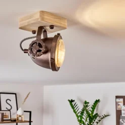 Lampes Industrielles-hofstein Plafonnier Herford Bois clair, Cuivre, 1 lumière