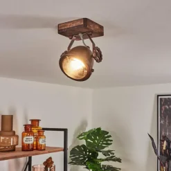 Lampes Industrielles-hofstein Plafonnier Herford Bois foncé, Rouille, 1 lumière
