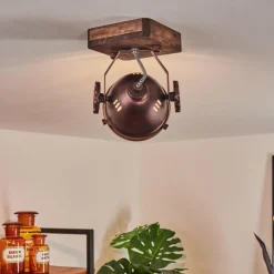 Lampes Industrielles-hofstein Plafonnier Herford Bois foncé, Rouille, 1 lumière