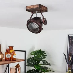Lampes Industrielles-hofstein Plafonnier Herford Bois foncé, Rouille, 1 lumière