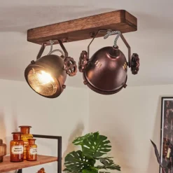 Lampes Industrielles-hofstein Plafonnier Herford Bois foncé, Rouille, 2 lumières