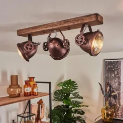 Lampes Industrielles-hofstein Plafonnier Herford Bois foncé, Rouille, 3 lumières