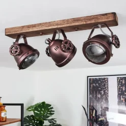 Lampes Industrielles-hofstein Plafonnier Herford Bois foncé, Rouille, 3 lumières