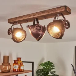 Lampes Industrielles-hofstein Plafonnier Herford Bois foncé, Rouille, 3 lumières