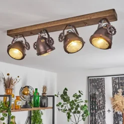 Lampes Industrielles-hofstein Plafonnier Herford Bois foncé, Rouille, 4 lumières