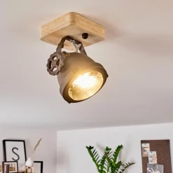 Lampes Industrielles-hofstein Plafonnier Herford Brun, Bois clair, Noir, 1 lumière