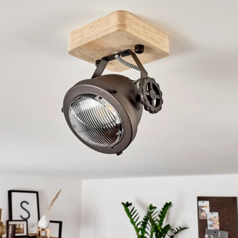 Lampes Industrielles-hofstein Plafonnier Herford Brun, Bois clair, Noir, 1 lumière