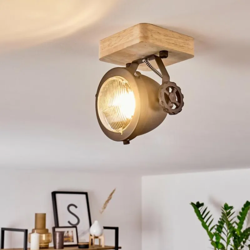 Lampes Industrielles-hofstein Plafonnier Herford Brun, Bois clair, Noir, 1 lumière