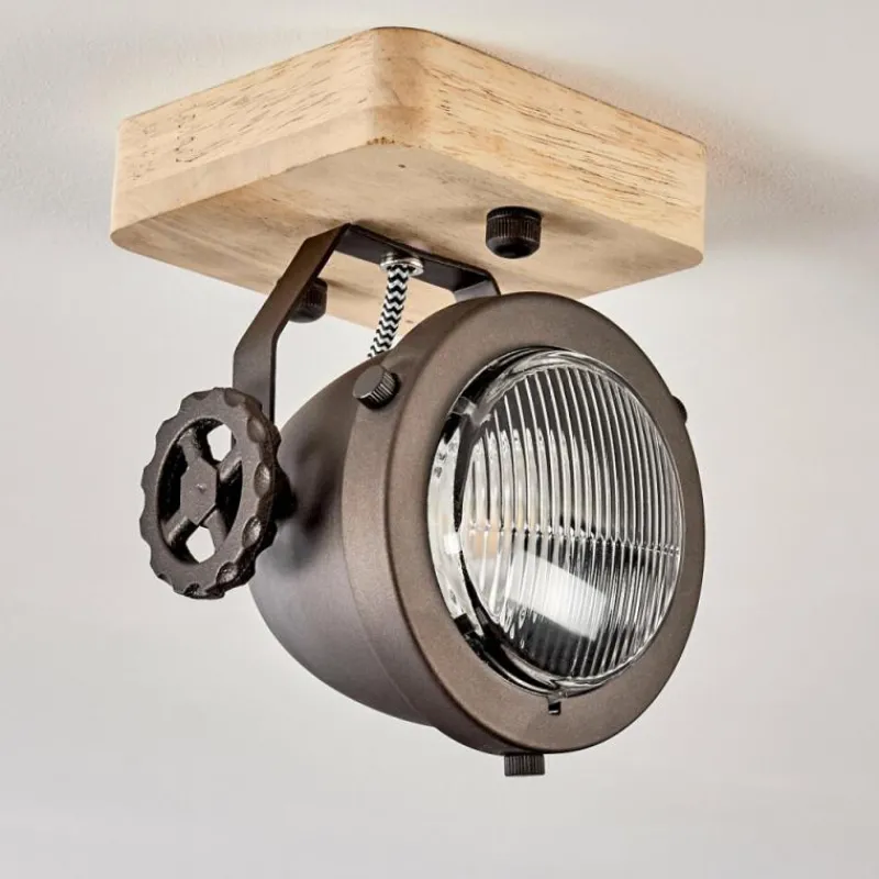 Lampes Industrielles-hofstein Plafonnier Herford Brun, Bois clair, Noir, 1 lumière