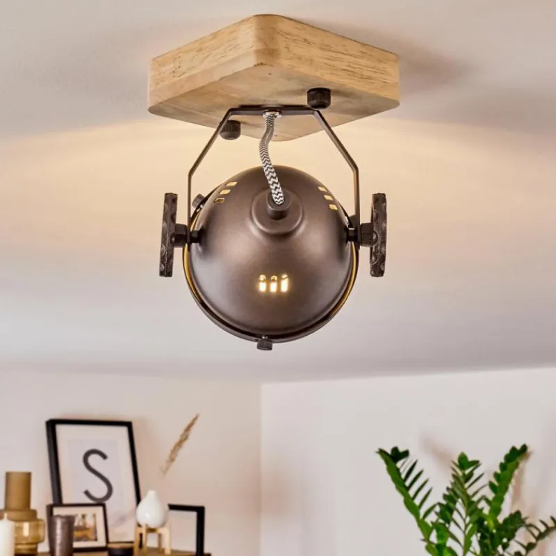 Lampes Industrielles-hofstein Plafonnier Herford Brun, Bois clair, Noir, 1 lumière