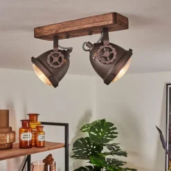 Lampes Industrielles-hofstein Plafonnier Herford Brun, Bois foncé, 2 lumières