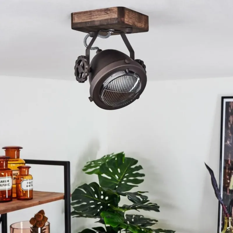 Lampes Industrielles-hofstein Plafonnier Herford Brun, Bois foncé, 1 lumière