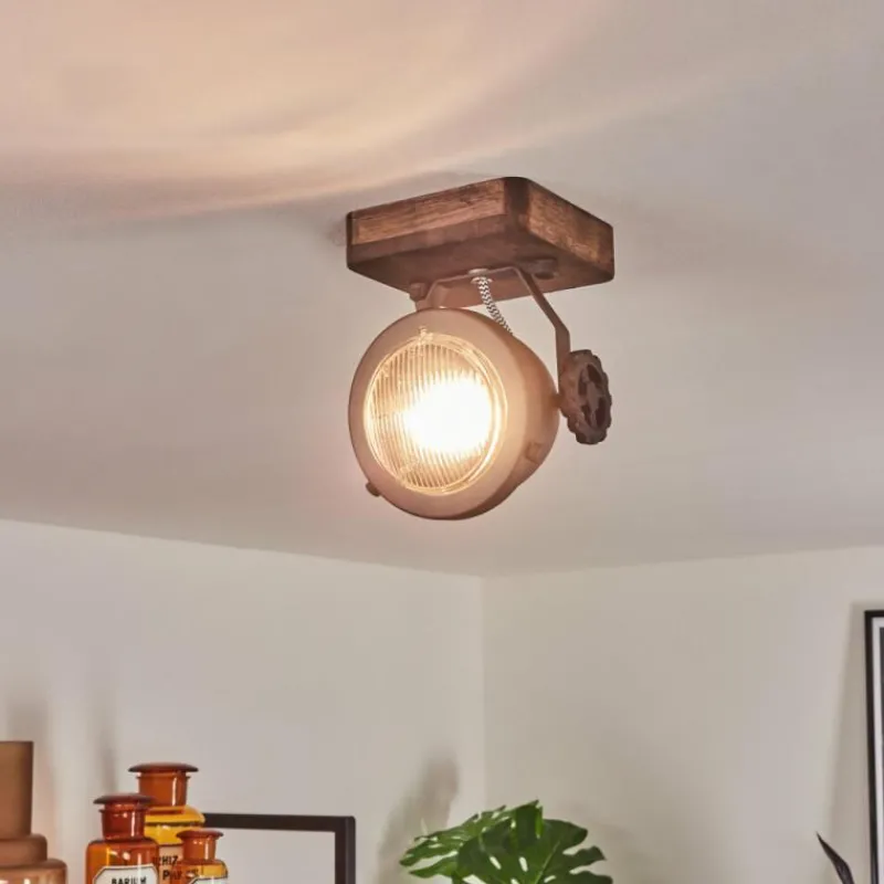 Lampes Industrielles-hofstein Plafonnier Herford Brun, Bois foncé, 1 lumière