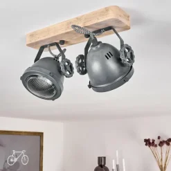 Lampes Industrielles-hofstein Plafonnier Herford Gris, Bois clair, 2 lumières