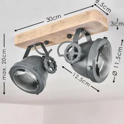 Lampes Industrielles-hofstein Plafonnier Herford Gris, Bois clair, 2 lumières