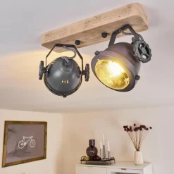 Lampes Industrielles-hofstein Plafonnier Herford Gris, Bois clair, 2 lumières