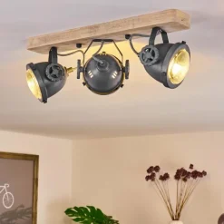 Lampes Industrielles-hofstein Plafonnier Herford Gris, Bois clair, 3 lumières
