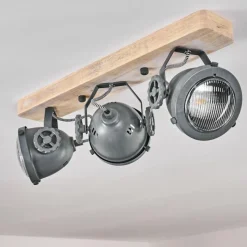 Lampes Industrielles-hofstein Plafonnier Herford Gris, Bois clair, 3 lumières