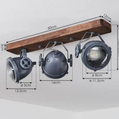 Lampes Industrielles-hofstein Plafonnier Herford Gris, Bois foncé, 3 lumières