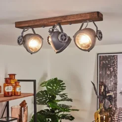 Lampes Industrielles-hofstein Plafonnier Herford Gris, Bois foncé, 3 lumières